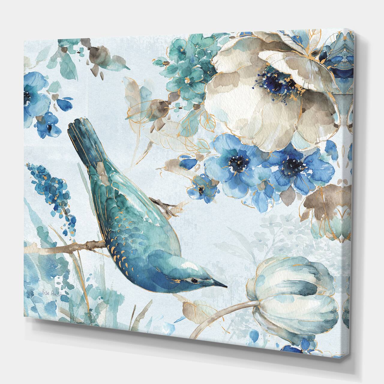Designart - Indigold Watercolor Lovely bird I - Farmhouse Canvas Artwork